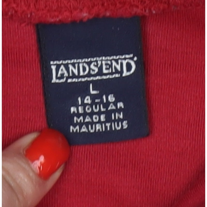 Lands' End Women Red Size 16 Cotton Roll Neck Long Sleeve Jersey Top