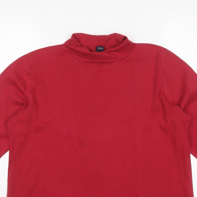 Lands' End Women Red Size 16 Cotton Roll Neck Long Sleeve Jersey Top