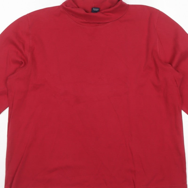 Lands' End Women Red Size 16 Cotton Roll Neck Long Sleeve Jersey Top