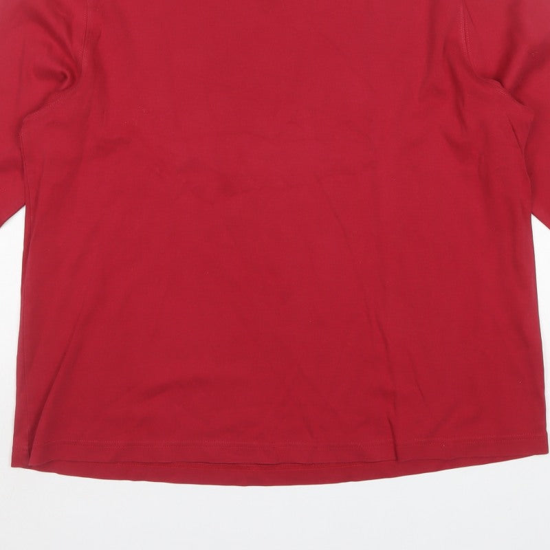 Lands' End Women Red Size 16 Cotton Roll Neck Long Sleeve Jersey Top