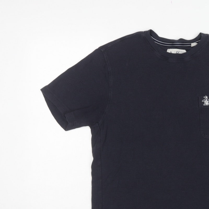 Original Penguin Mens Blue M Logo Pocket Crew Neck T-Shirt