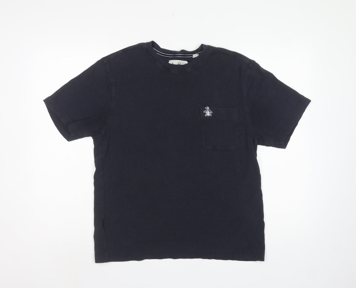 Original Penguin Mens Blue M Logo Pocket Crew Neck T-Shirt