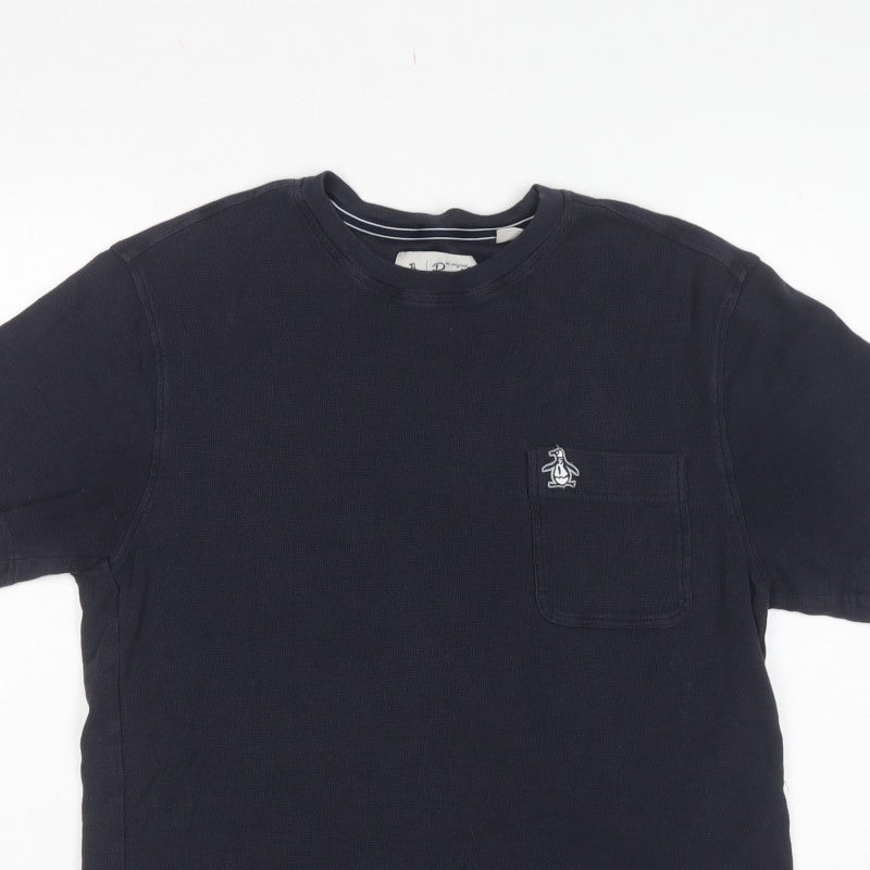 Original Penguin Mens Blue M Logo Pocket Crew Neck T-Shirt
