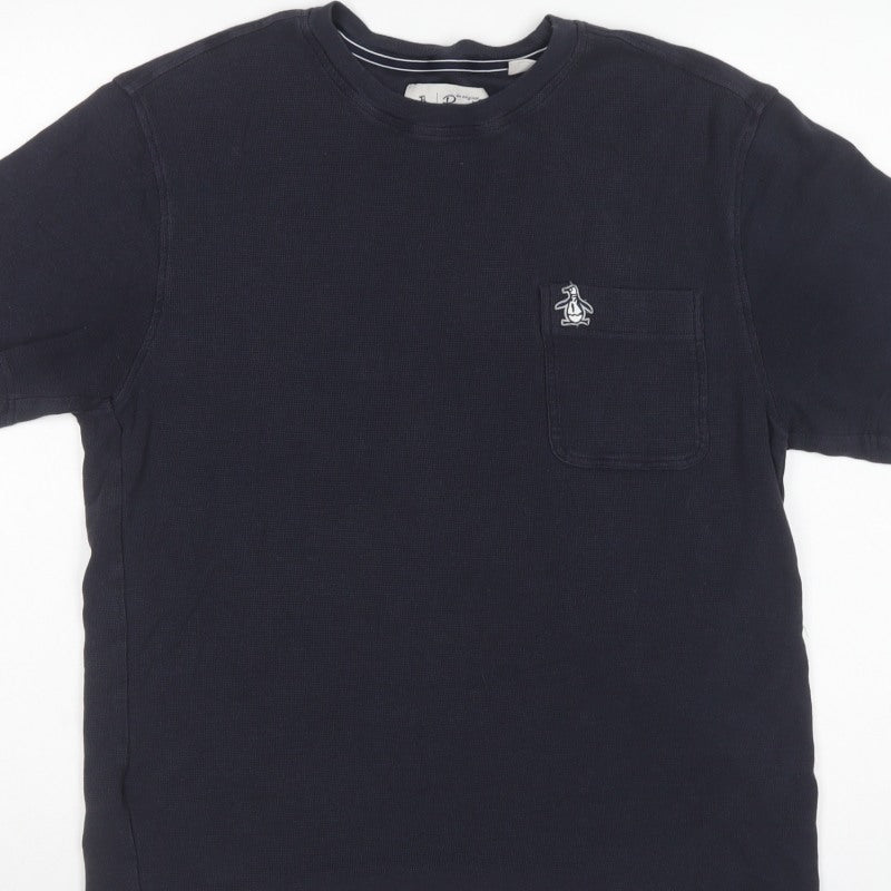 Original Penguin Mens Blue M Logo Pocket Crew Neck T-Shirt