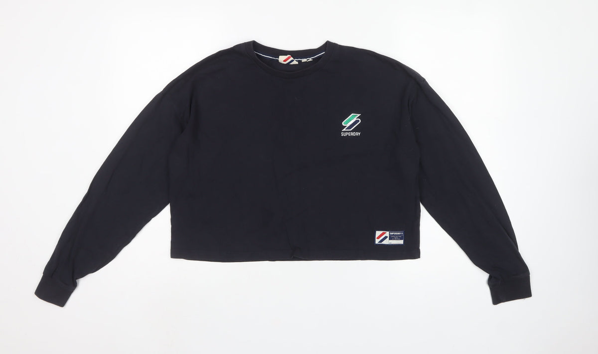 Superdry Women’s Black UK 12 Cropped Logo Crew Neck Sweatshirt