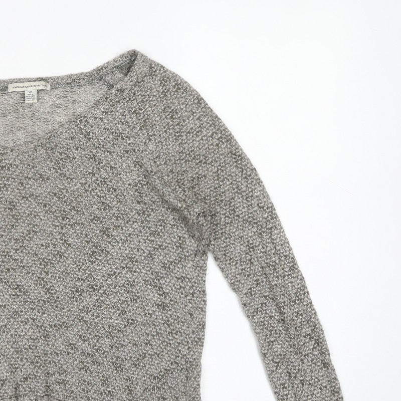 American Eagle Womens Grey S Open Front V-Neck Knit Cardigan