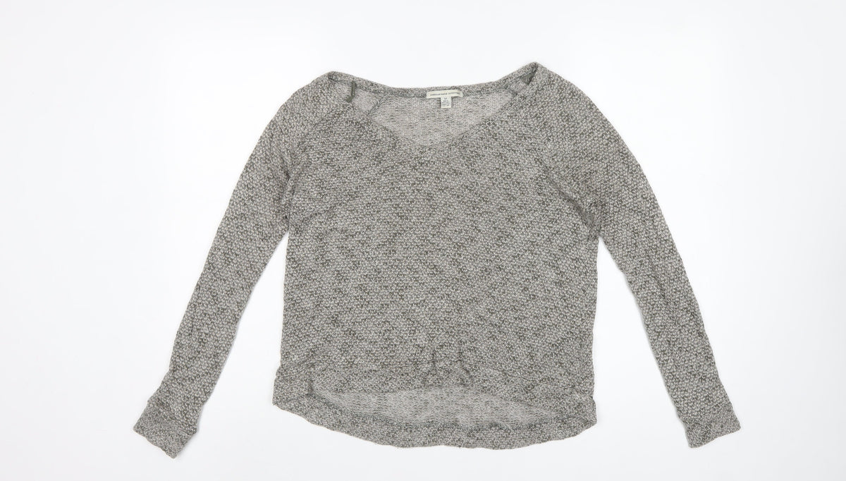 American Eagle Womens Grey S Open Front V-Neck Knit Cardigan