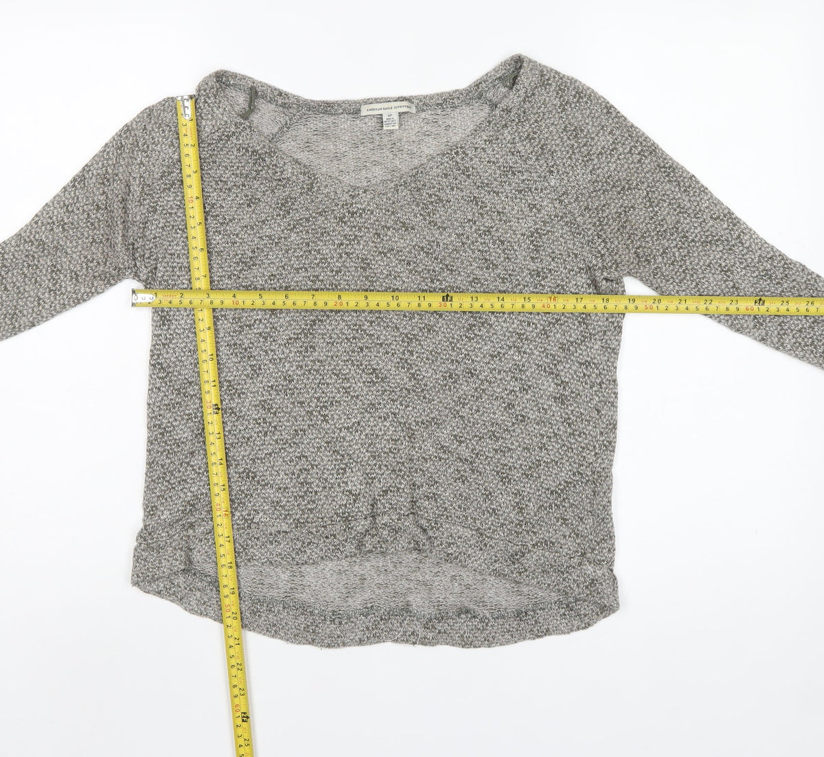 American Eagle Womens Grey S Open Front V-Neck Knit Cardigan