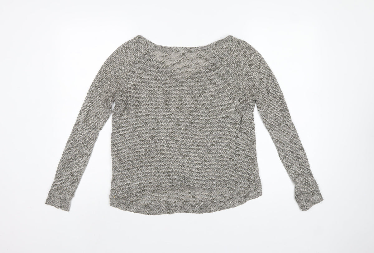 American Eagle Womens Grey S Open Front V-Neck Knit Cardigan