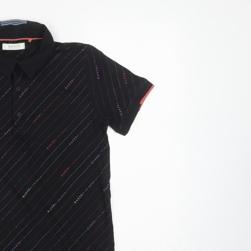 Ted Baker Boys Black 13 Years Logo Stripe Cotton Polo Shirt