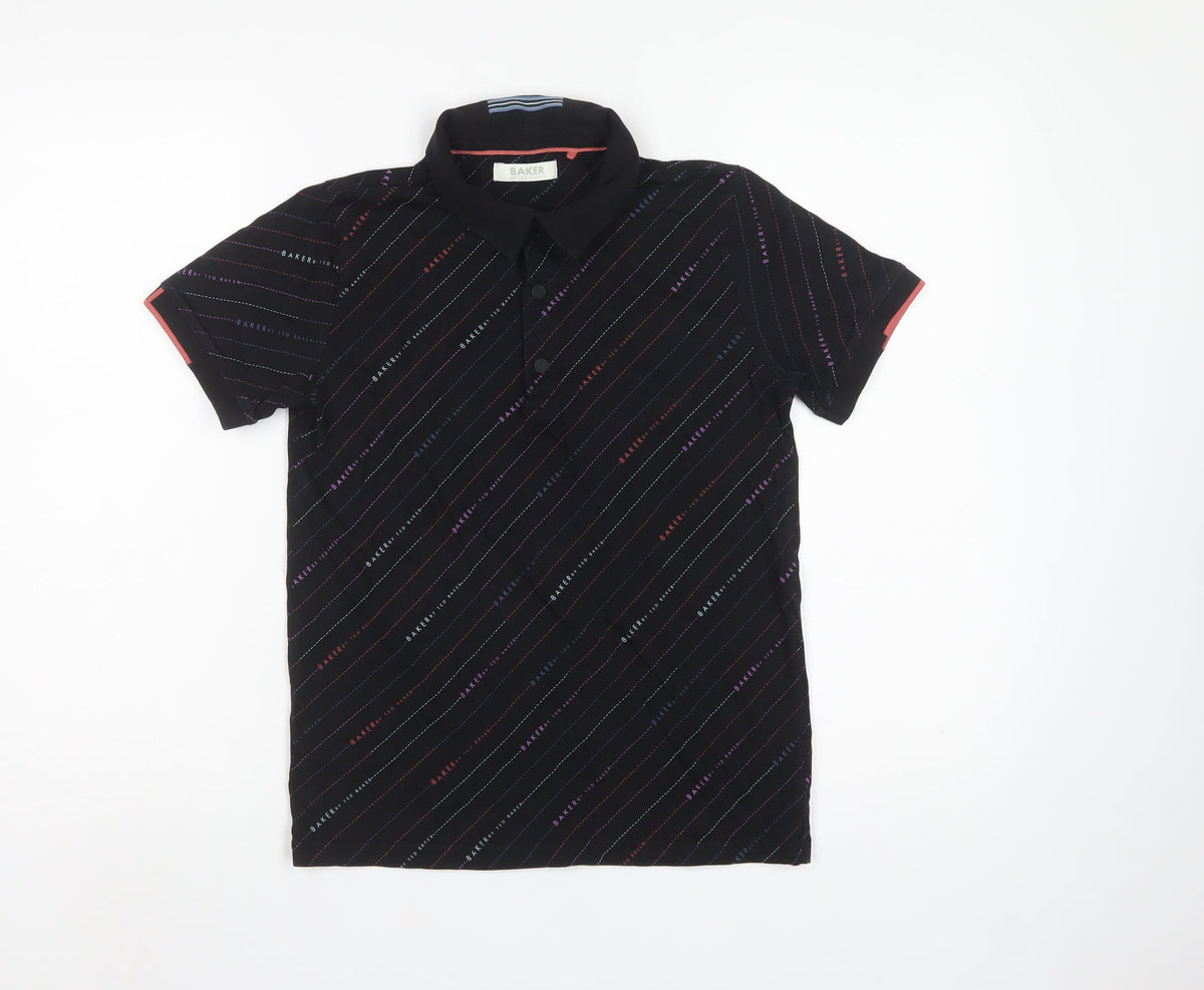 Ted Baker Boys Black 13 Years Logo Stripe Cotton Polo Shirt