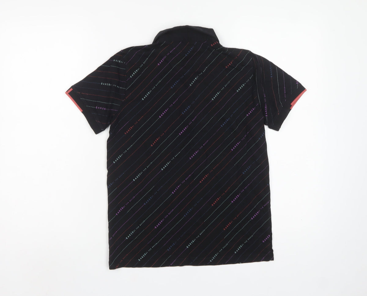 Ted Baker Boys Black 13 Years Logo Stripe Cotton Polo Shirt