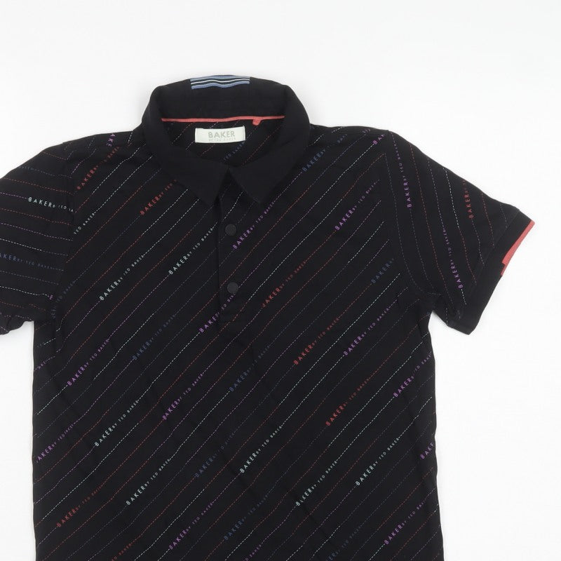 Ted Baker Boys Black 13 Years Logo Stripe Cotton Polo Shirt