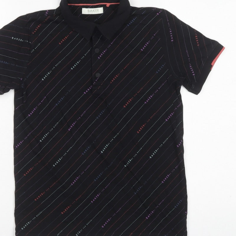 Ted Baker Boys Black 13 Years Logo Stripe Cotton Polo Shirt