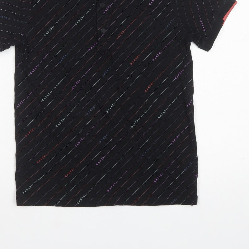 Ted Baker Boys Black 13 Years Logo Stripe Cotton Polo Shirt