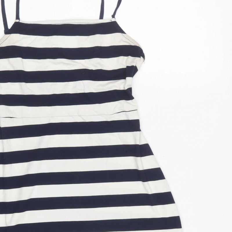 ASOS Women Navy White Stripe Fit & Flare Strappy Mini Dress UK 4