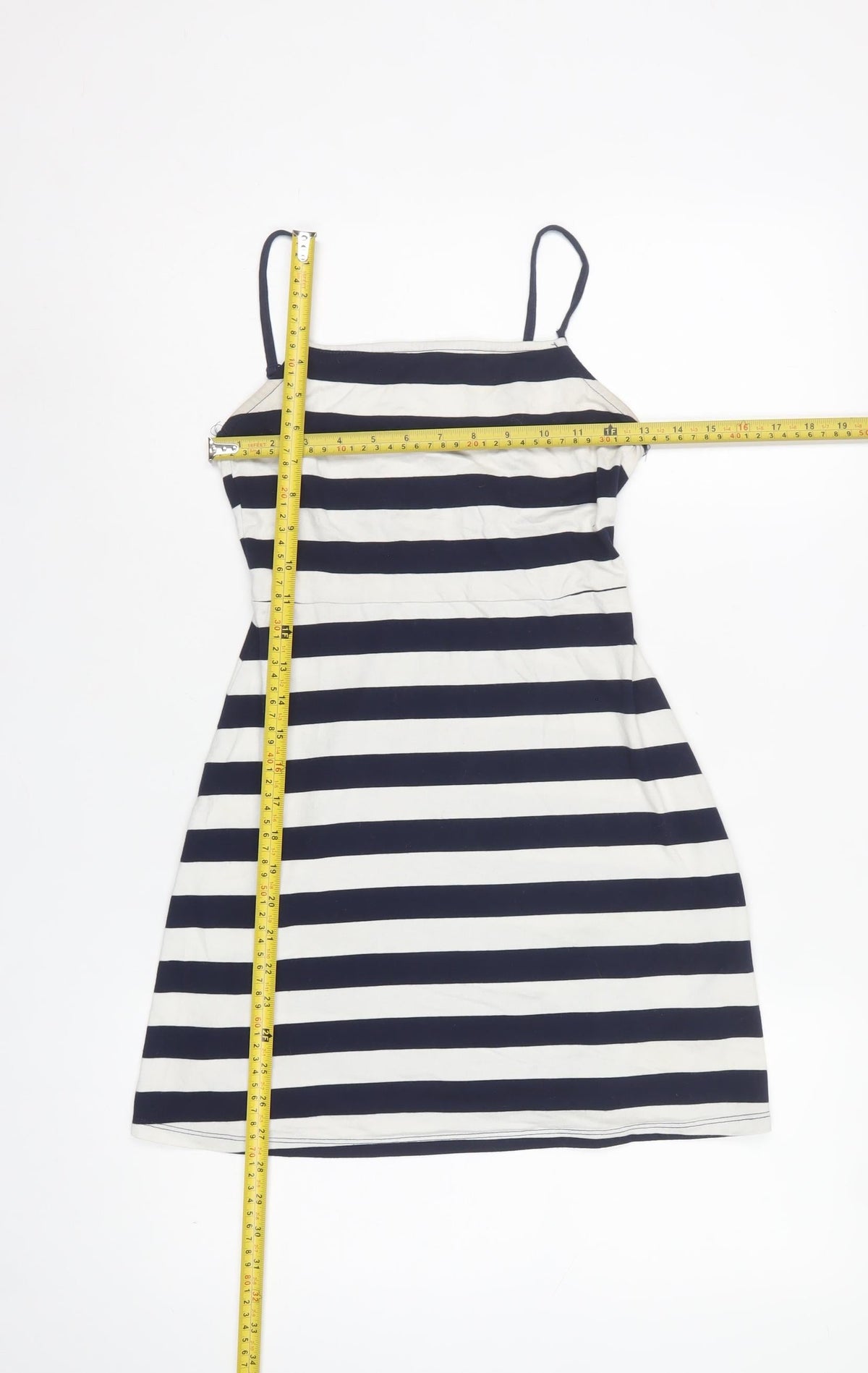 ASOS Women Navy White Stripe Fit & Flare Strappy Mini Dress UK 4