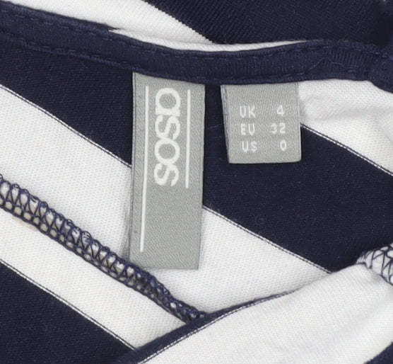 ASOS Women Navy White Stripe Fit & Flare Strappy Mini Dress UK 4