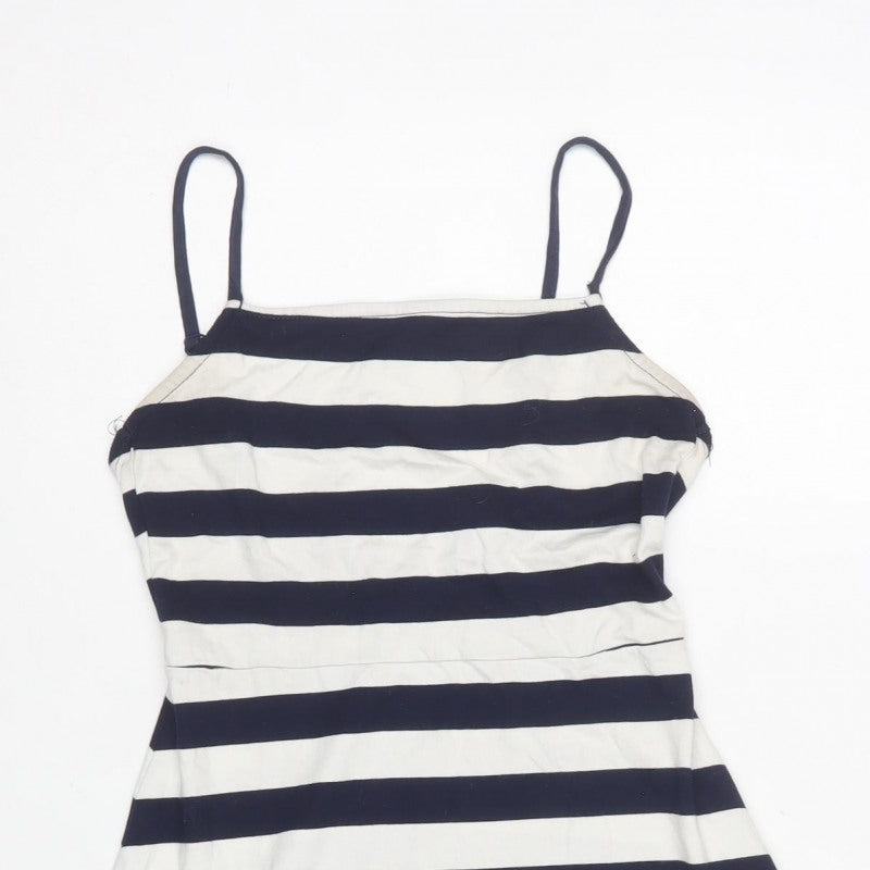 ASOS Women Navy White Stripe Fit & Flare Strappy Mini Dress UK 4