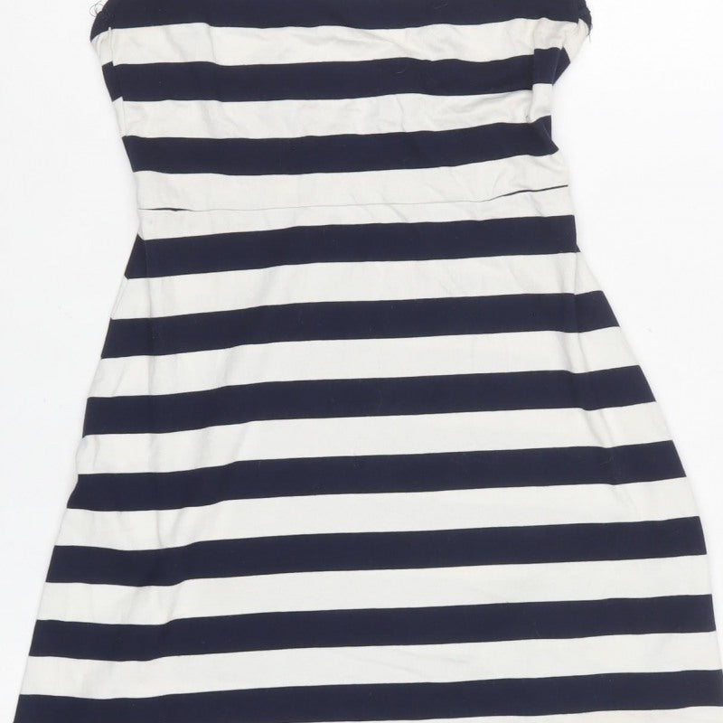 ASOS Women Navy White Stripe Fit & Flare Strappy Mini Dress UK 4