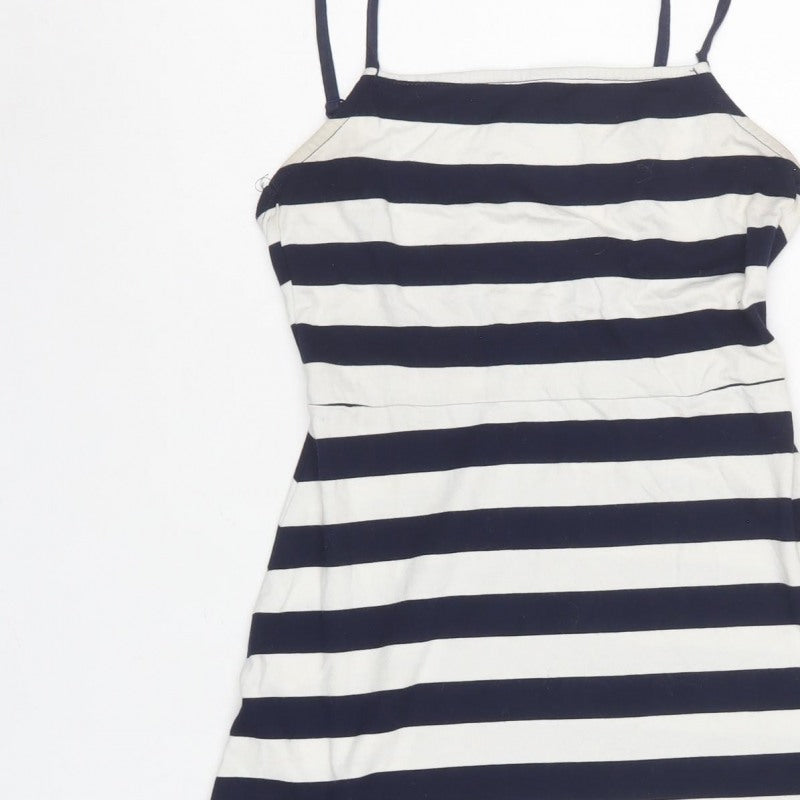 ASOS Women Navy White Stripe Fit & Flare Strappy Mini Dress UK 4