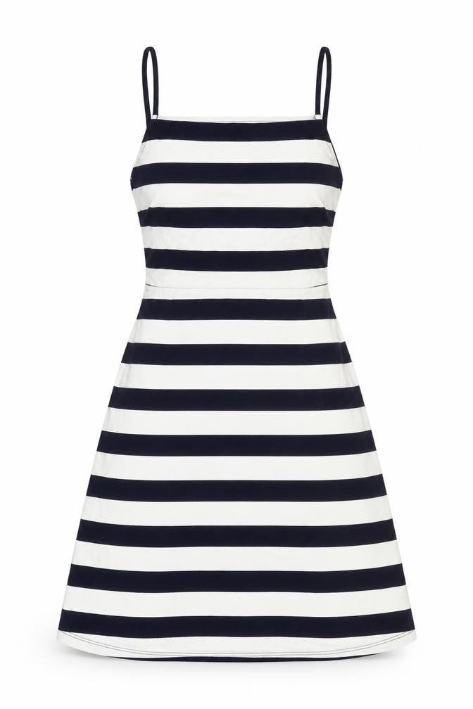 ASOS Women Navy White Stripe Fit & Flare Strappy Mini Dress UK 4