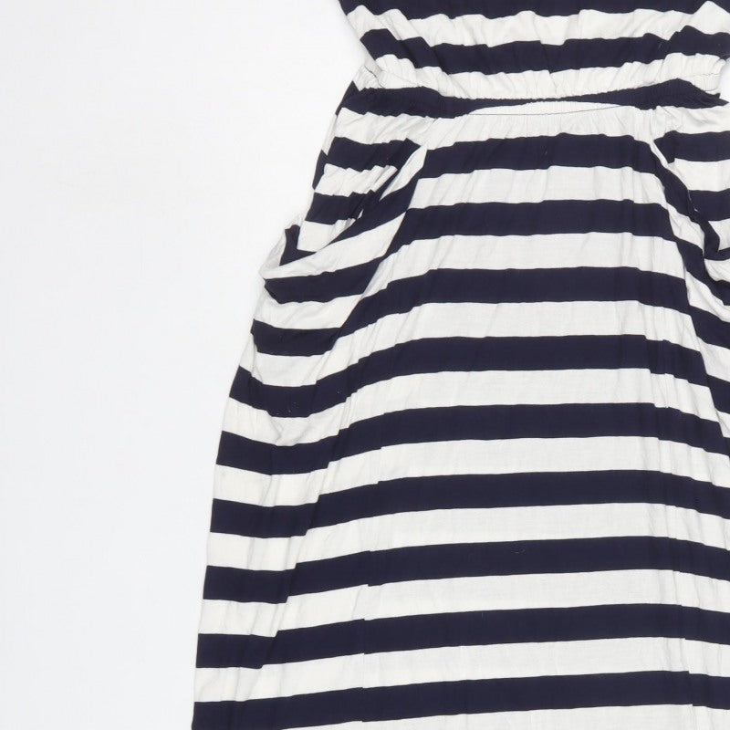 Gap Women Blue White Striped M V-Neck Maxi Dress