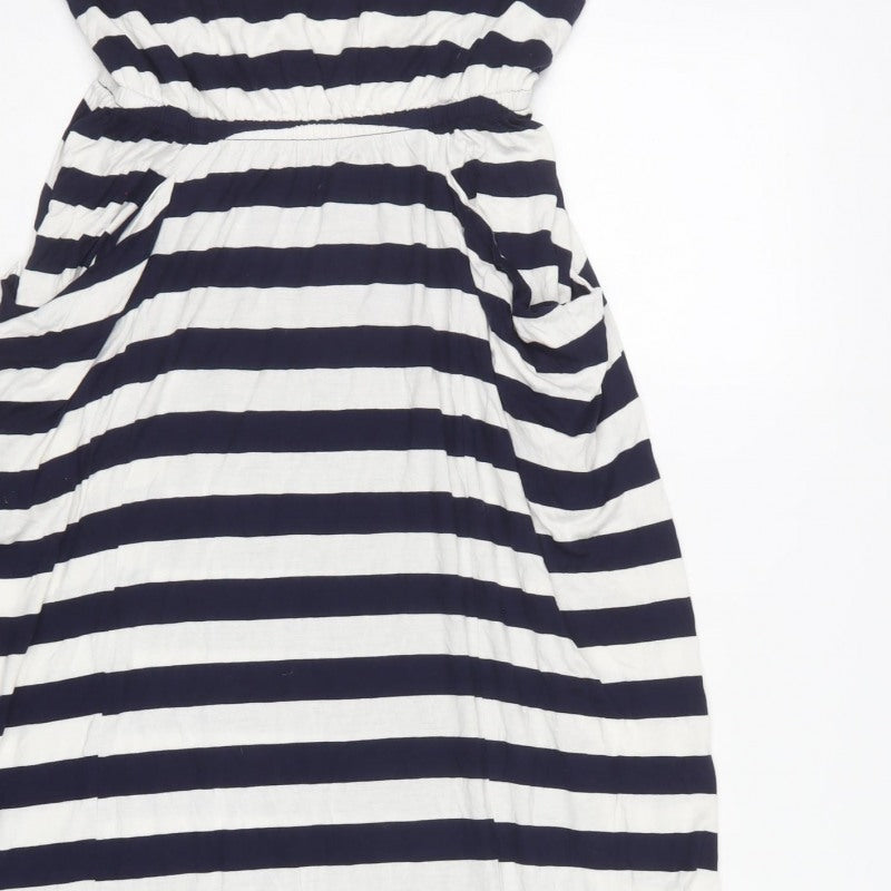 Gap Women Blue White Striped M V-Neck Maxi Dress
