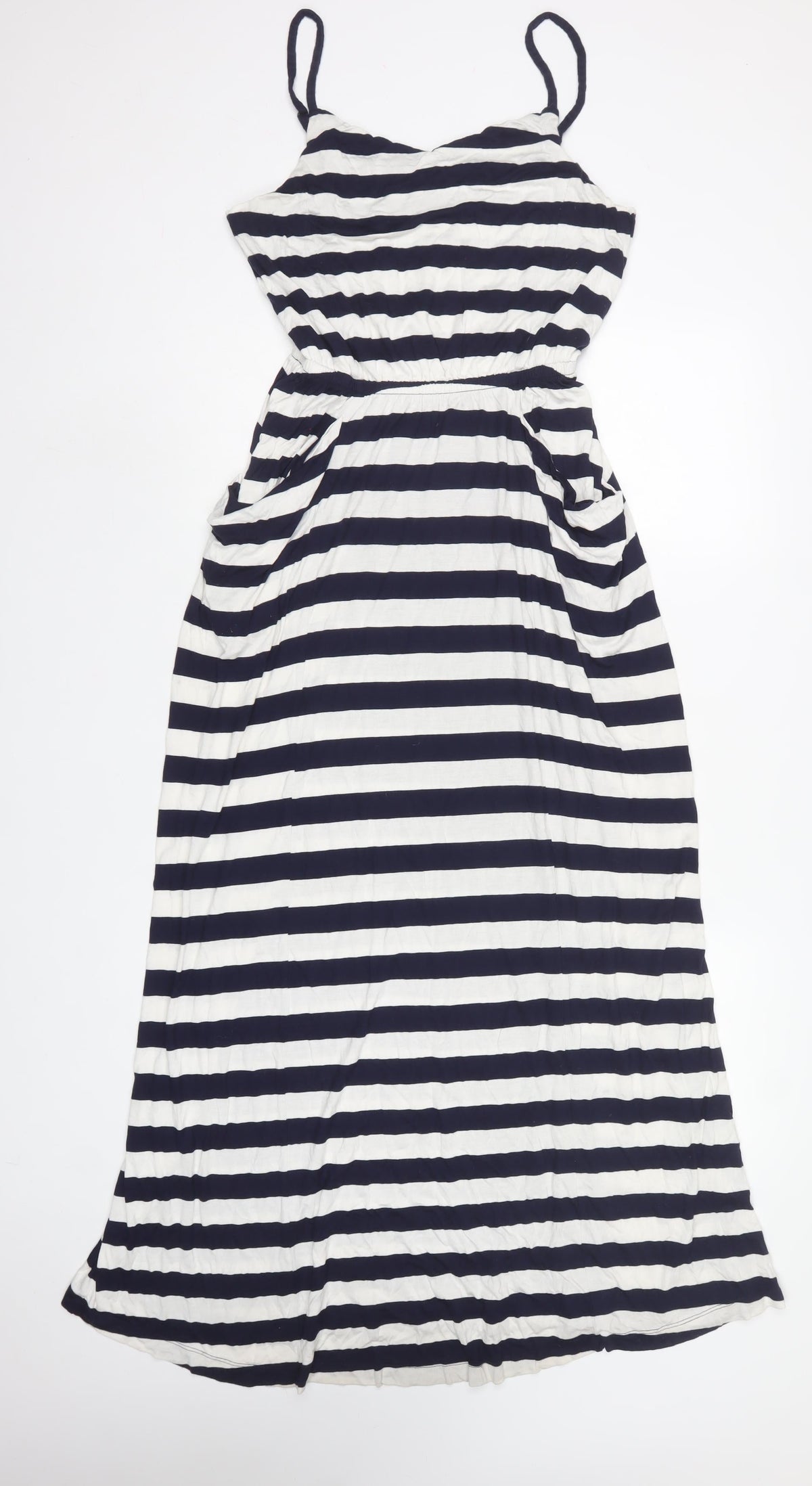 Gap Women Blue White Striped M V-Neck Maxi Dress