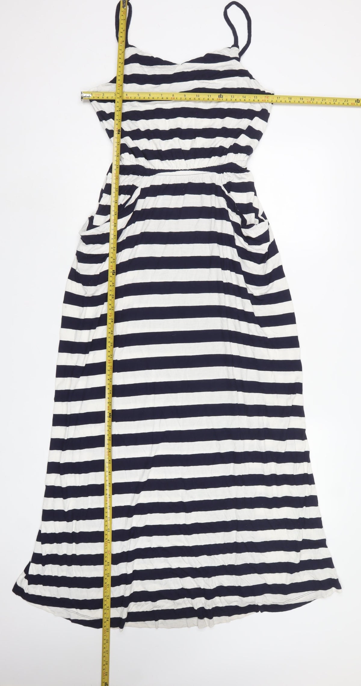 Gap Women Blue White Striped M V-Neck Maxi Dress