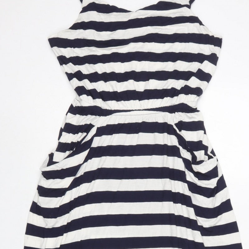 Gap Women Blue White Striped M V-Neck Maxi Dress