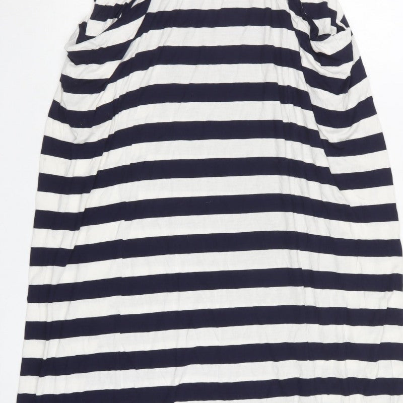 Gap Women Blue White Striped M V-Neck Maxi Dress