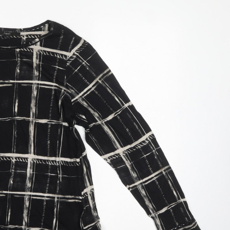 Next Women’s Black Check Viscose Ruffle Hem Tunic Blouse UK 16