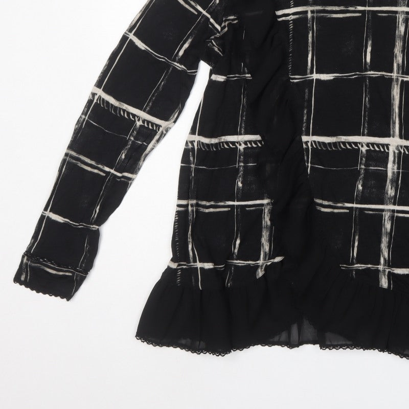 Next Women’s Black Check Viscose Ruffle Hem Tunic Blouse UK 16