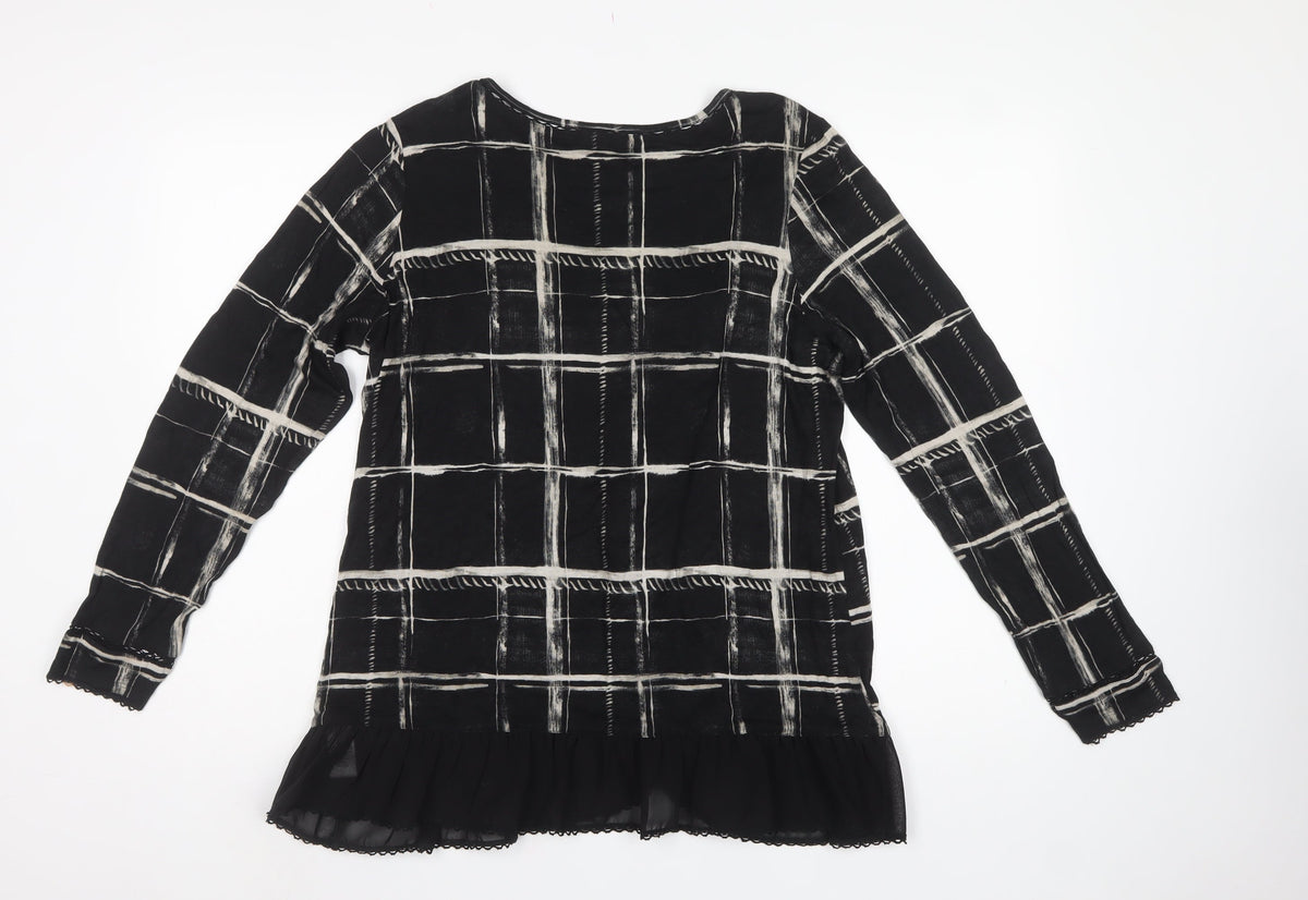 Next Women’s Black Check Viscose Ruffle Hem Tunic Blouse UK 16