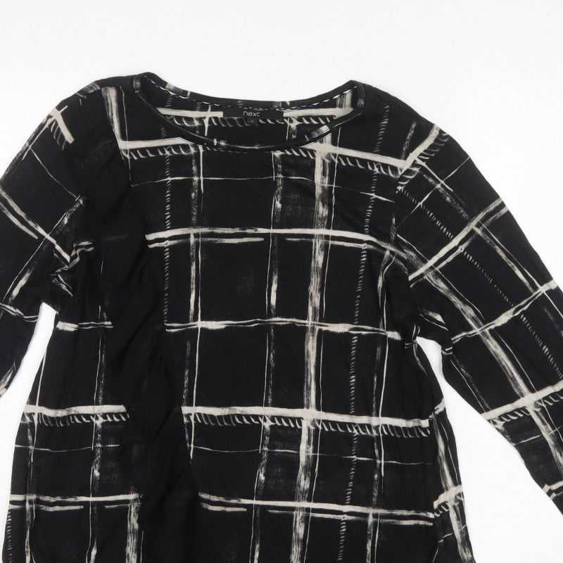Next Women’s Black Check Viscose Ruffle Hem Tunic Blouse UK 16