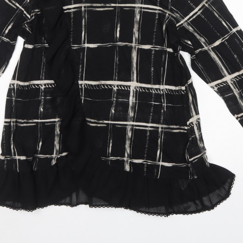 Next Women’s Black Check Viscose Ruffle Hem Tunic Blouse UK 16