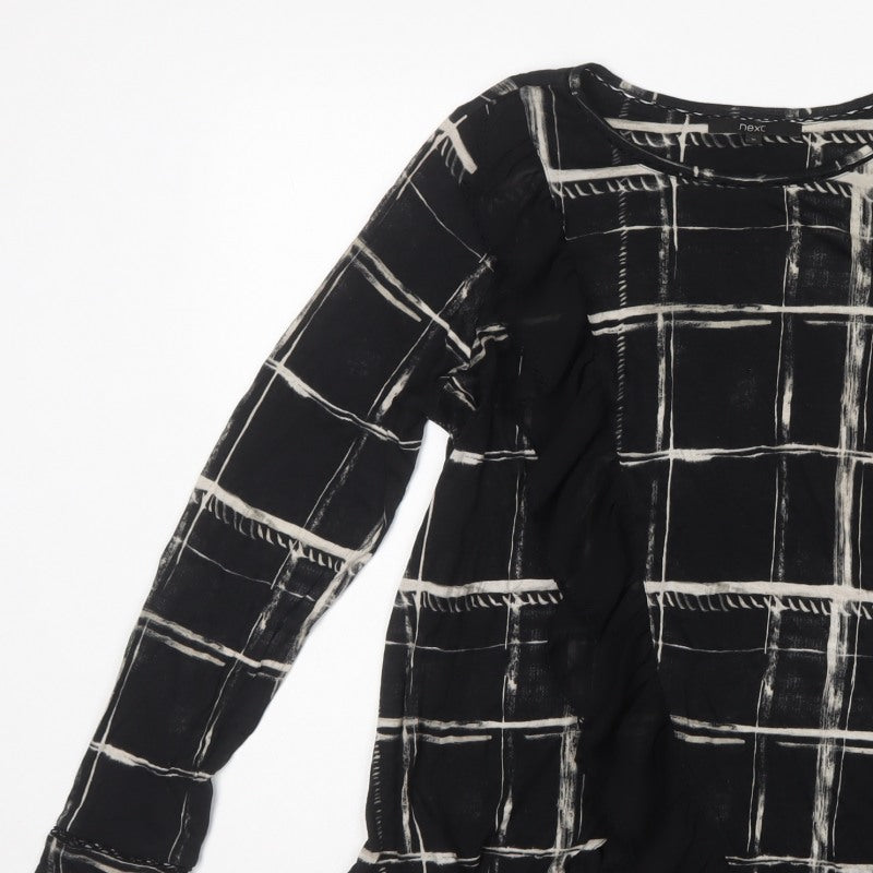Next Women’s Black Check Viscose Ruffle Hem Tunic Blouse UK 16