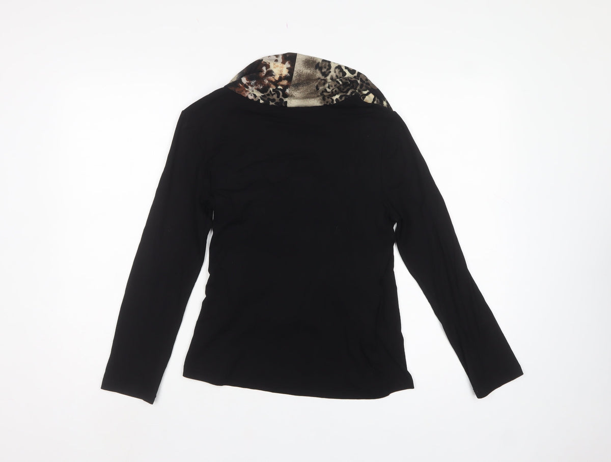 Simon Jeffery Women Black Leopard Wrap Jersey Top UK 12 Long Sleeve