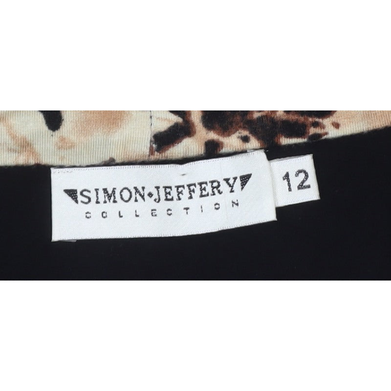 Simon Jeffery Women Black Leopard Wrap Jersey Top UK 12 Long Sleeve