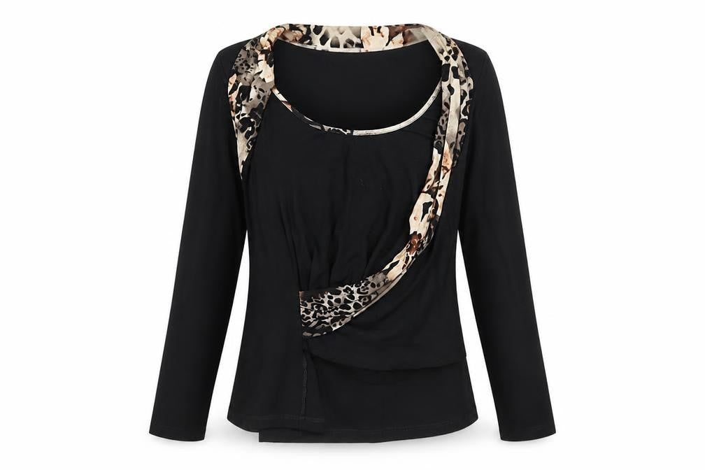 Simon Jeffery Women Black Leopard Wrap Jersey Top UK 12 Long Sleeve