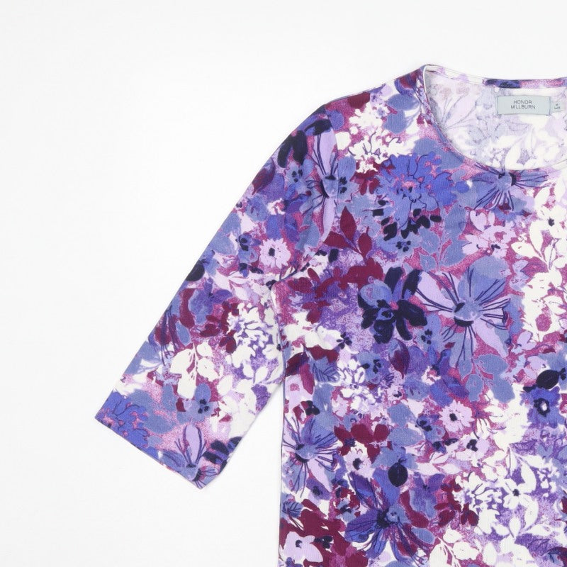 Honor Millburn Women Multicoloured Floral Jersey Top Size 14 3/4 Sleeve