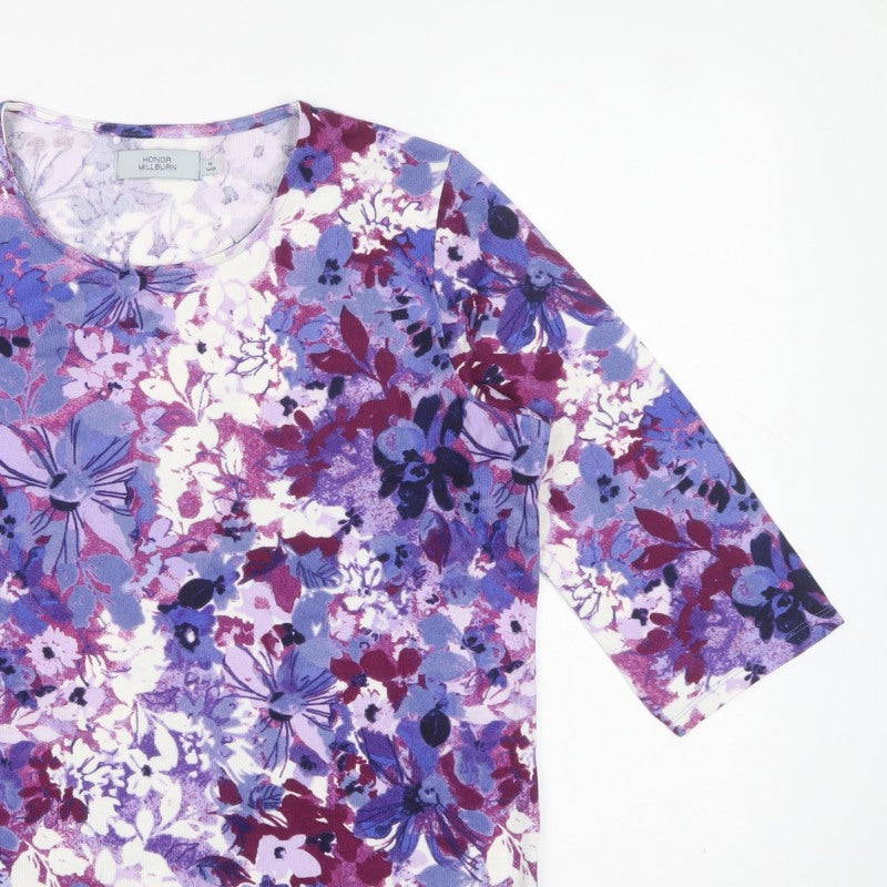 Honor Millburn Women Multicoloured Floral Jersey Top Size 14 3/4 Sleeve