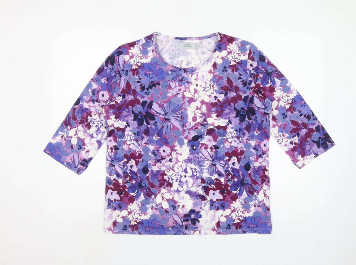 Honor Millburn Women Multicoloured Floral Jersey Top Size 14 3/4 Sleeve