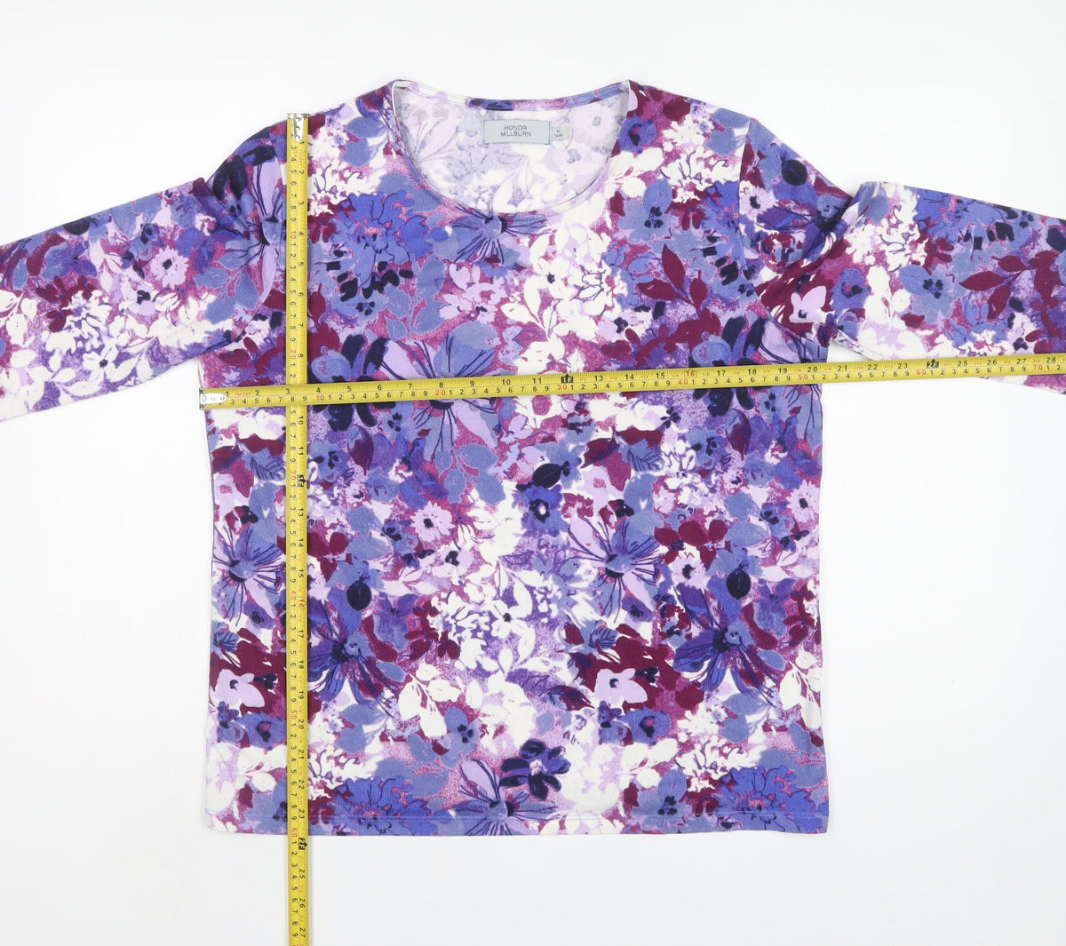 Honor Millburn Women Multicoloured Floral Jersey Top Size 14 3/4 Sleeve