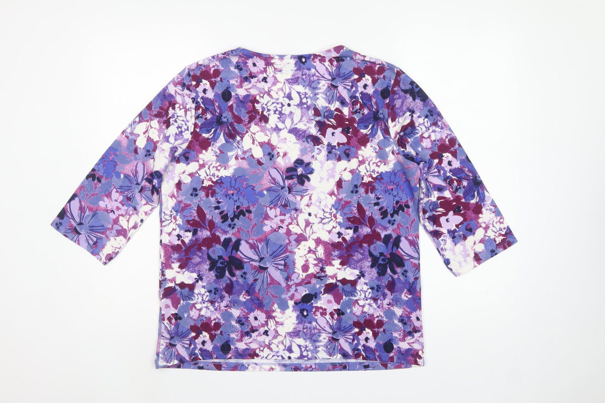 Honor Millburn Women Multicoloured Floral Jersey Top Size 14 3/4 Sleeve
