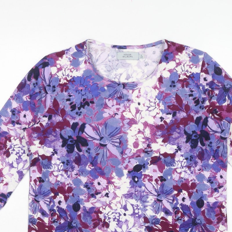 Honor Millburn Women Multicoloured Floral Jersey Top Size 14 3/4 Sleeve