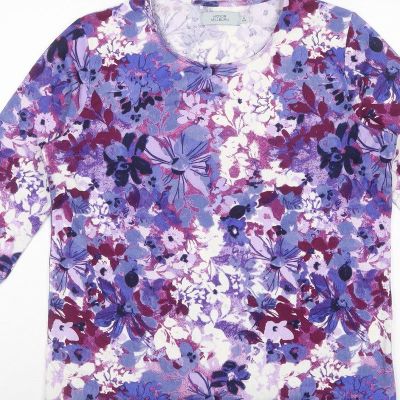 Honor Millburn Women Multicoloured Floral Jersey Top Size 14 3/4 Sleeve