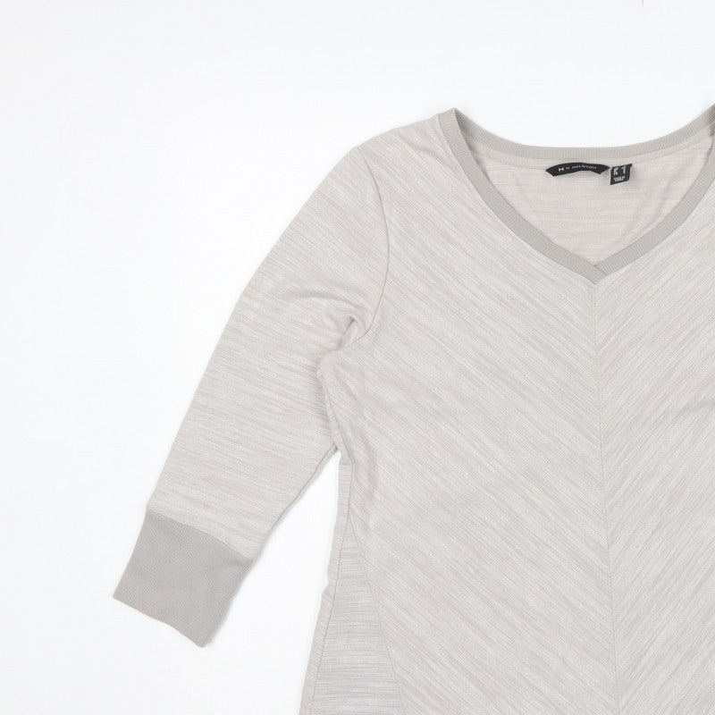 H by Halston Women Grey UK S V-Neck Long Sleeve Tunic Top