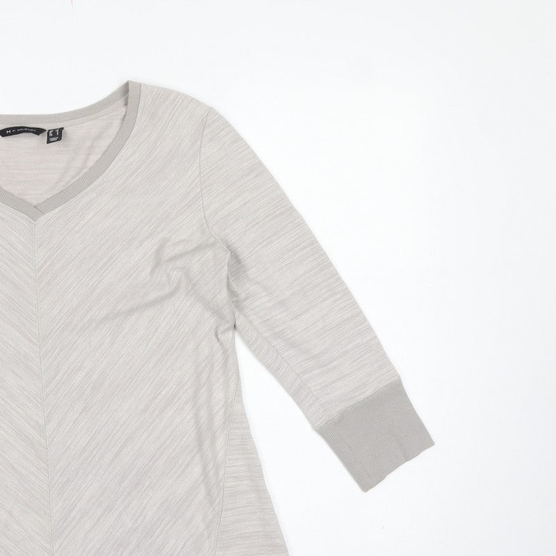 H by Halston Women Grey UK S V-Neck Long Sleeve Tunic Top
